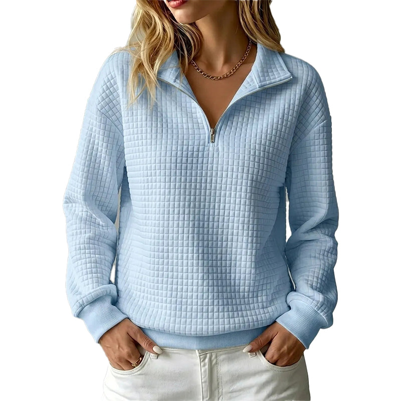 📢📢50%Rabatt!!!🎉✨Damen gestepptes Grid-Sweatshirt mit halbem Reißverschluss-13