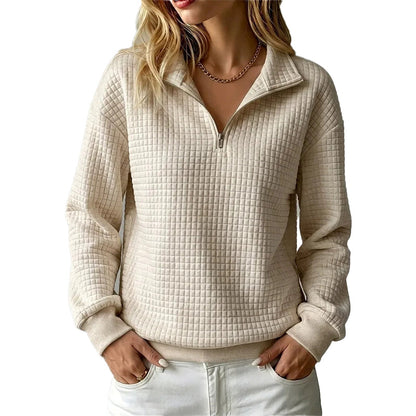 📢📢50%Rabatt!!!🎉✨Damen gestepptes Grid-Sweatshirt mit halbem Reißverschluss-12