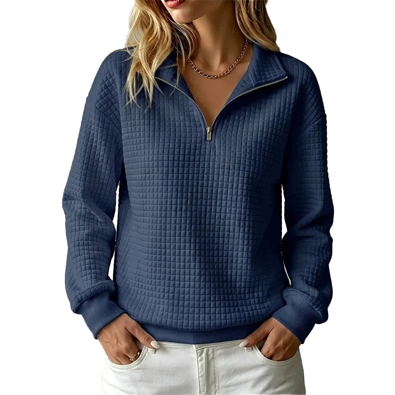 📢📢50%Rabatt!!!🎉✨Damen gestepptes Grid-Sweatshirt mit halbem Reißverschluss-10