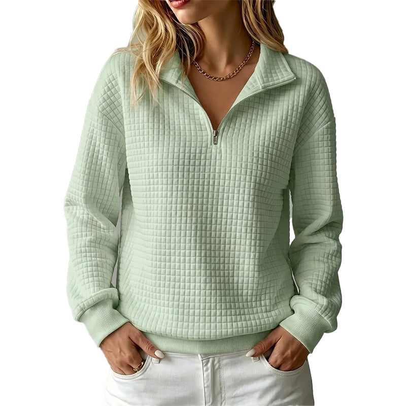 📢📢50%Rabatt!!!🎉✨Damen gestepptes Grid-Sweatshirt mit halbem Reißverschluss-17