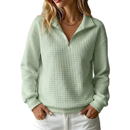 📢📢50%Rabatt!!!🎉✨Damen gestepptes Grid-Sweatshirt mit halbem Reißverschluss-17