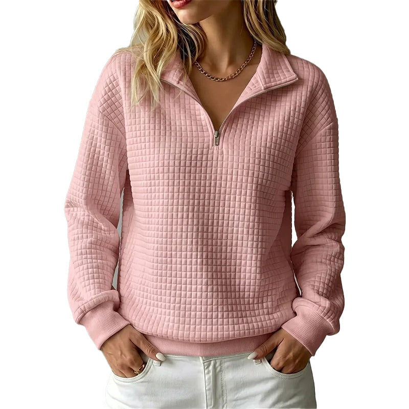 📢📢50%Rabatt!!!🎉✨Damen gestepptes Grid-Sweatshirt mit halbem Reißverschluss-19