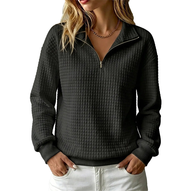 📢📢50%Rabatt!!!🎉✨Damen gestepptes Grid-Sweatshirt mit halbem Reißverschluss-21