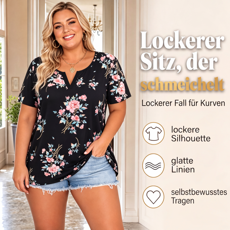 📢📢50%Rabatt!!!🎉✨Legeres Damen-T-Shirt mit V-Ausschnitt & kurzen Ärmeln-2