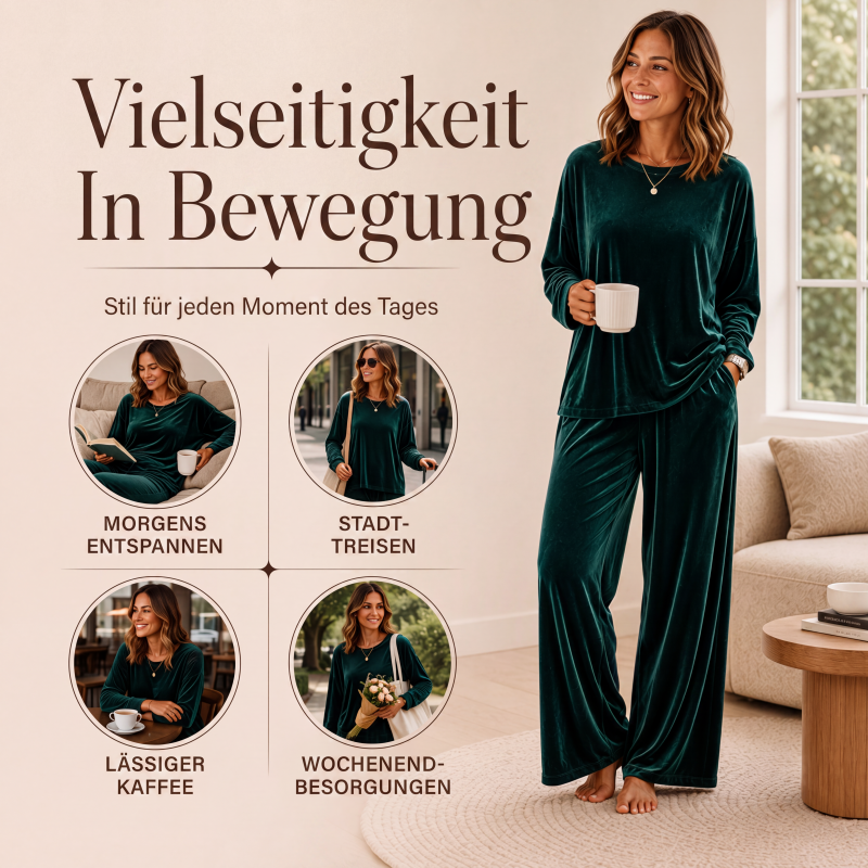 📢📢50%Rabatt!!!🎉✨Samt-Set für Damen – Langarm-Oberteil & weit geschnittene Hose-3