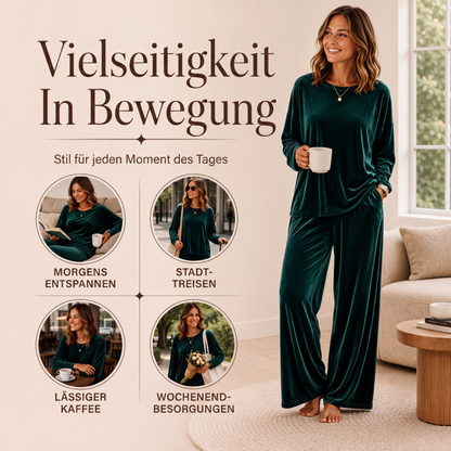 📢📢50%Rabatt!!!🎉✨Samt-Set für Damen – Langarm-Oberteil & weit geschnittene Hose-3