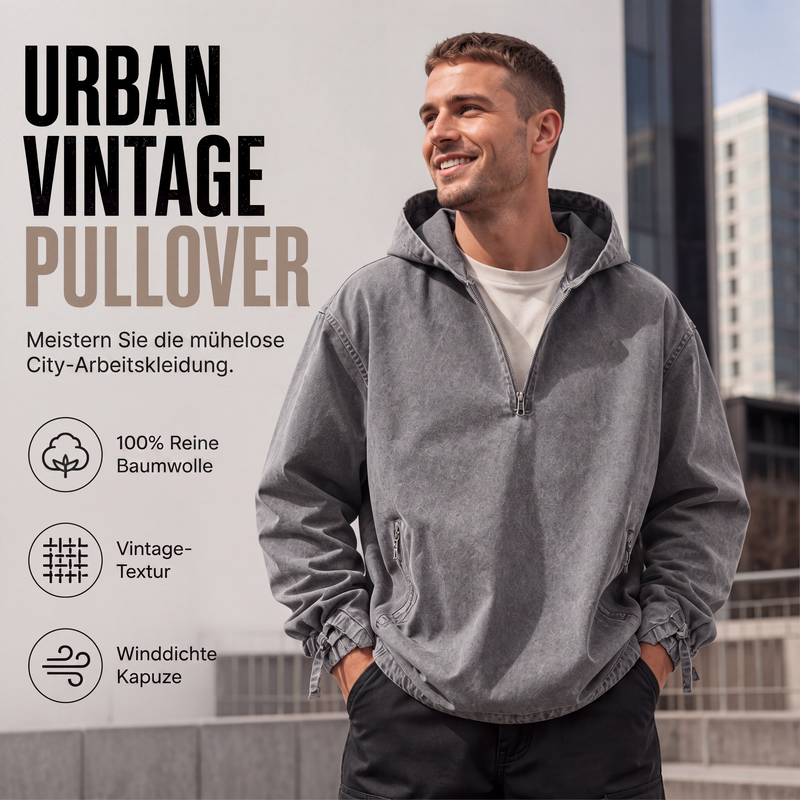 📢📢50%Rabatt!!!🎉✨Herren Vintage-gewaschenes Kapuzenoberteil mit Halbreißverschluss-2