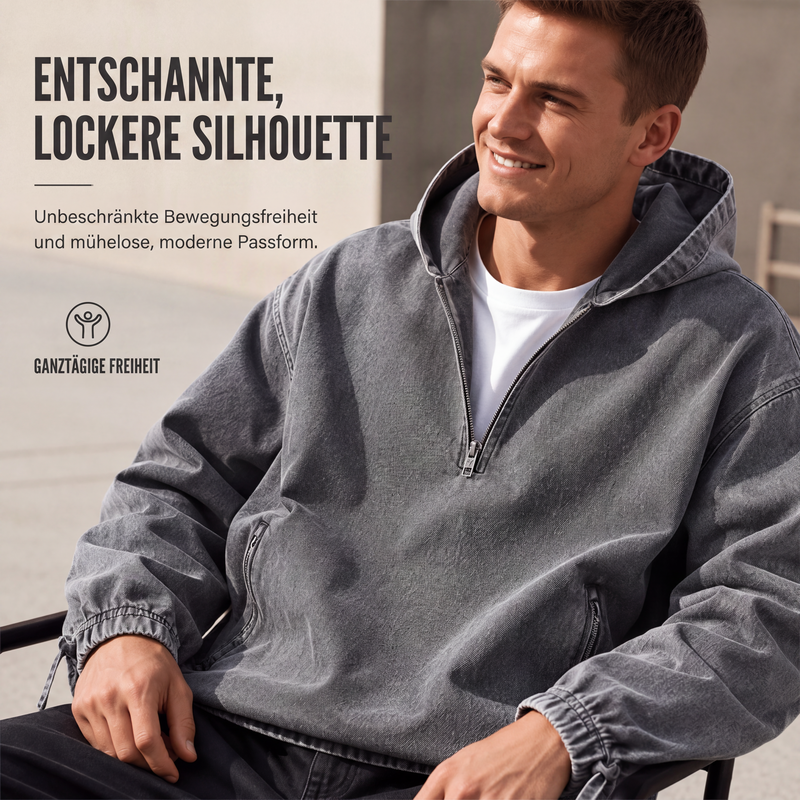 📢📢50%Rabatt!!!🎉✨Herren Vintage-gewaschenes Kapuzenoberteil mit Halbreißverschluss-3