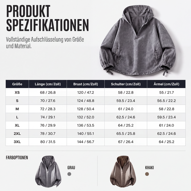 📢📢50%Rabatt!!!🎉✨Herren Vintage-gewaschenes Kapuzenoberteil mit Halbreißverschluss-5