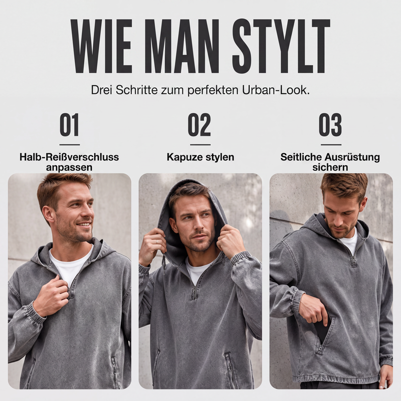 📢📢50%Rabatt!!!🎉✨Herren Vintage-gewaschenes Kapuzenoberteil mit Halbreißverschluss-7