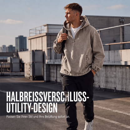 📢📢50%Rabatt!!!🎉✨Herren Vintage-gewaschenes Kapuzenoberteil mit Halbreißverschluss-8