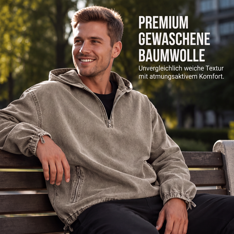 📢📢50%Rabatt!!!🎉✨Herren Vintage-gewaschenes Kapuzenoberteil mit Halbreißverschluss-9