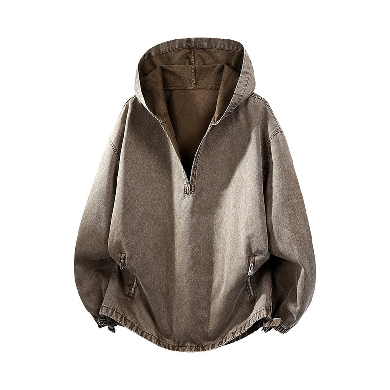 📢📢50%Rabatt!!!🎉✨Herren Vintage-gewaschenes Kapuzenoberteil mit Halbreißverschluss-11