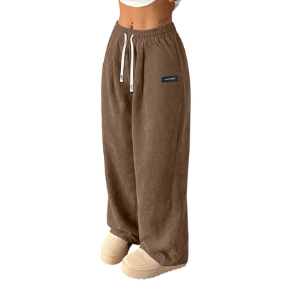 Damen-Cordhose mit weitem Bein und Kordelzug-1