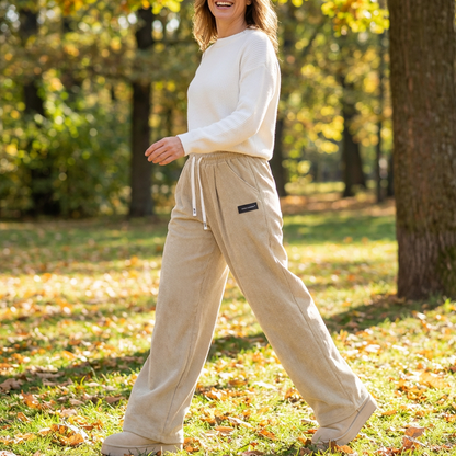 Damen-Cordhose mit weitem Bein und Kordelzug-3