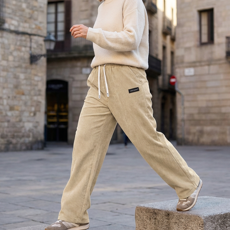 Damen-Cordhose mit weitem Bein und Kordelzug-4