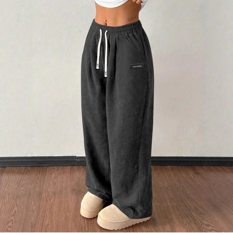 Damen-Cordhose mit weitem Bein und Kordelzug-7