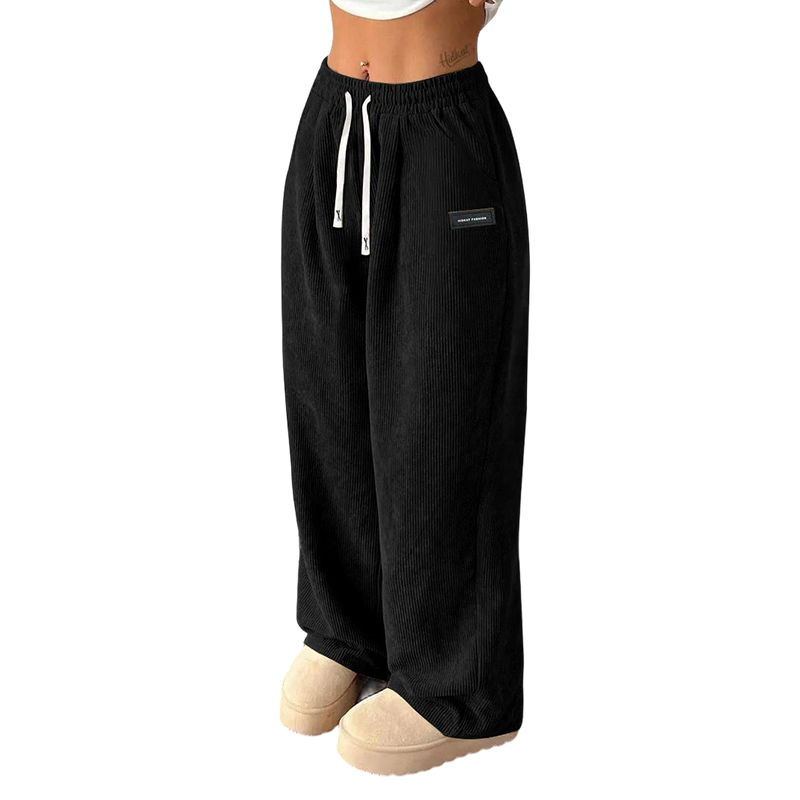 Damen-Cordhose mit weitem Bein und Kordelzug-12