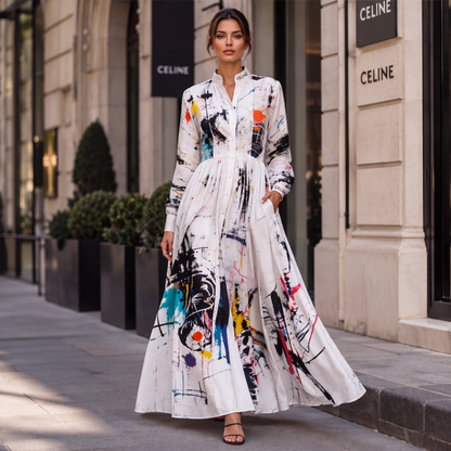 📈 Verkaufshit Nr. 1 – direkt 50%! Damen Maxikleid mit künstlerischem Graffiti-Print-7