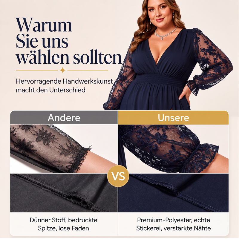 📢📢50%Rabatt!!!🎉✨Elegantes Damen-Maxikleid mit V-Ausschnitt und Spitzenapplikationen-2