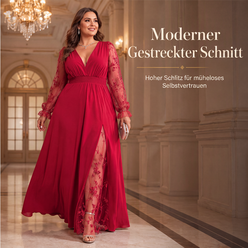 📢📢50%Rabatt!!!🎉✨Elegantes Damen-Maxikleid mit V-Ausschnitt und Spitzenapplikationen-3