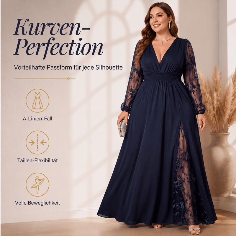 📢📢50%Rabatt!!!🎉✨Elegantes Damen-Maxikleid mit V-Ausschnitt und Spitzenapplikationen-4