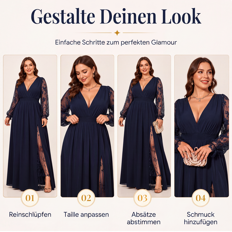 📢📢50%Rabatt!!!🎉✨Elegantes Damen-Maxikleid mit V-Ausschnitt und Spitzenapplikationen-6