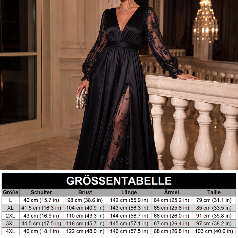 📢📢50%Rabatt!!!🎉✨Elegantes Damen-Maxikleid mit V-Ausschnitt und Spitzenapplikationen-7