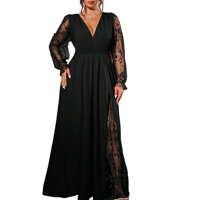 📢📢50%Rabatt!!!🎉✨Elegantes Damen-Maxikleid mit V-Ausschnitt und Spitzenapplikationen-9