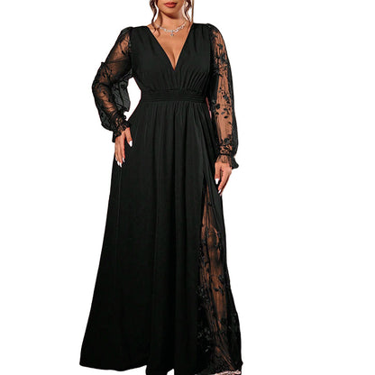 📢📢50%Rabatt!!!🎉✨Elegantes Damen-Maxikleid mit V-Ausschnitt und Spitzenapplikationen-9