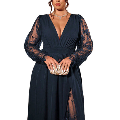 📢📢50%Rabatt!!!🎉✨Elegantes Damen-Maxikleid mit V-Ausschnitt und Spitzenapplikationen-10