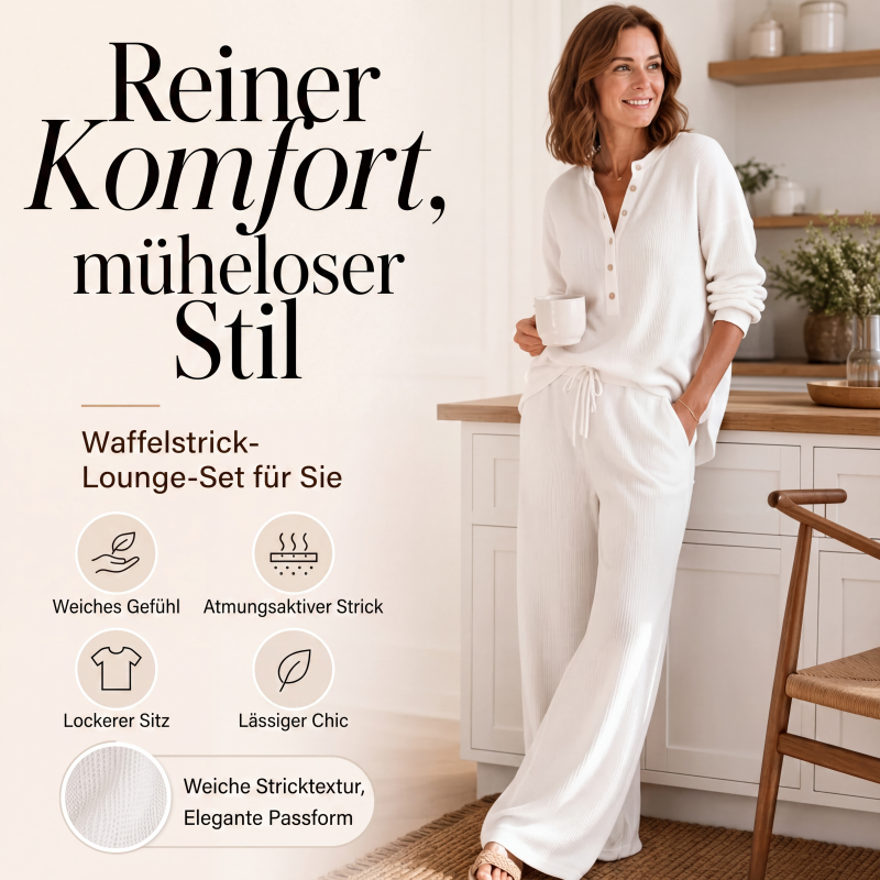🧸 50 % RABATT – Damen Waffelstrick Loungewear-Set | Kuscheliger Komfort trifft auf eleganten Alltagsstil ✨