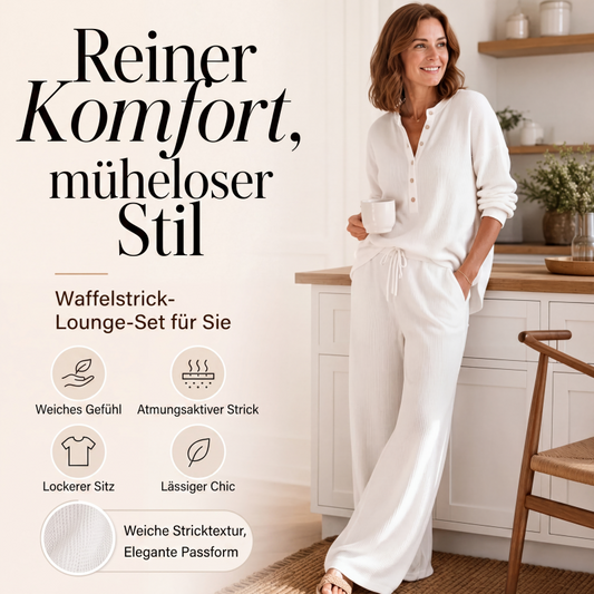 🧸 50 % RABATT – Damen Waffelstrick Loungewear-Set | Kuscheliger Komfort trifft auf eleganten Alltagsstil ✨