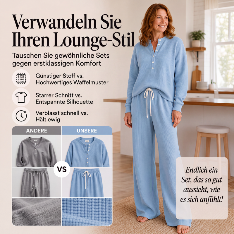 🧸 50 % RABATT – Damen Waffelstrick Loungewear-Set | Kuscheliger Komfort trifft auf eleganten Alltagsstil ✨-1