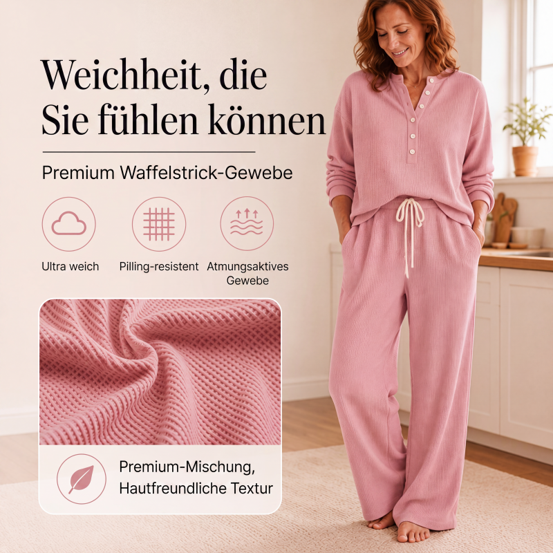 🧸 50 % RABATT – Damen Waffelstrick Loungewear-Set | Kuscheliger Komfort trifft auf eleganten Alltagsstil ✨-3