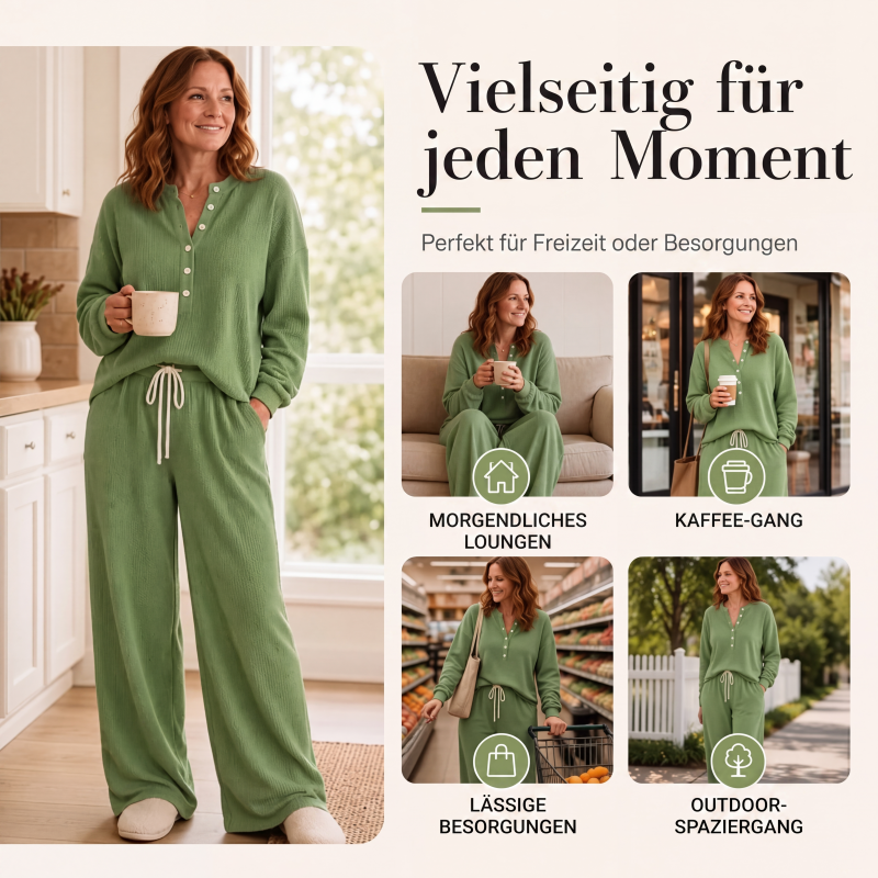 🧸 50 % RABATT – Damen Waffelstrick Loungewear-Set | Kuscheliger Komfort trifft auf eleganten Alltagsstil ✨-4