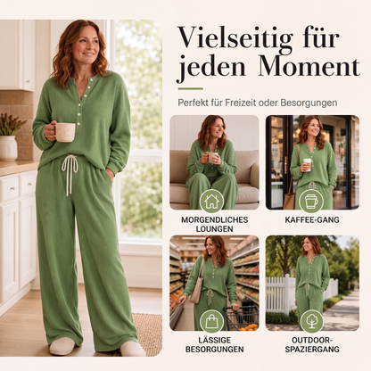 🧸 50 % RABATT – Damen Waffelstrick Loungewear-Set | Kuscheliger Komfort trifft auf eleganten Alltagsstil ✨-4