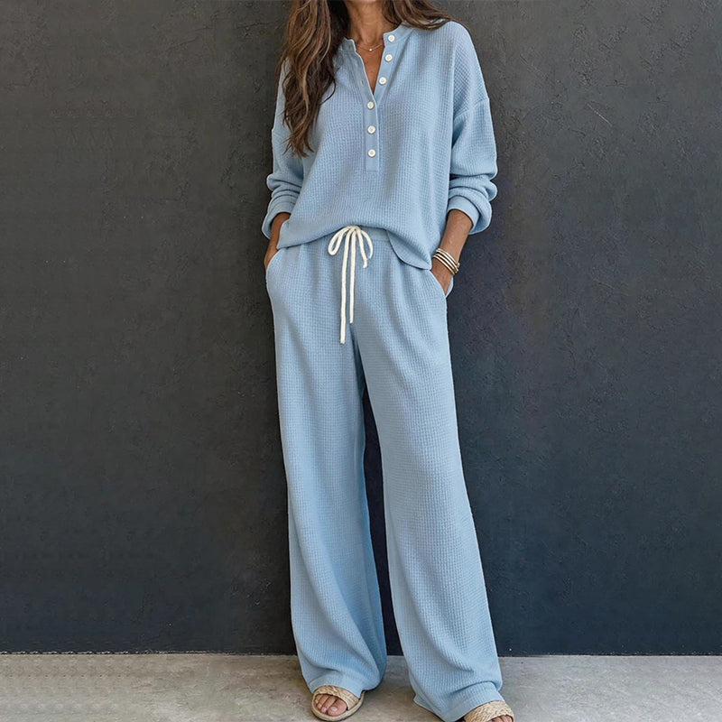 🧸 50 % RABATT – Damen Waffelstrick Loungewear-Set | Kuscheliger Komfort trifft auf eleganten Alltagsstil ✨-10