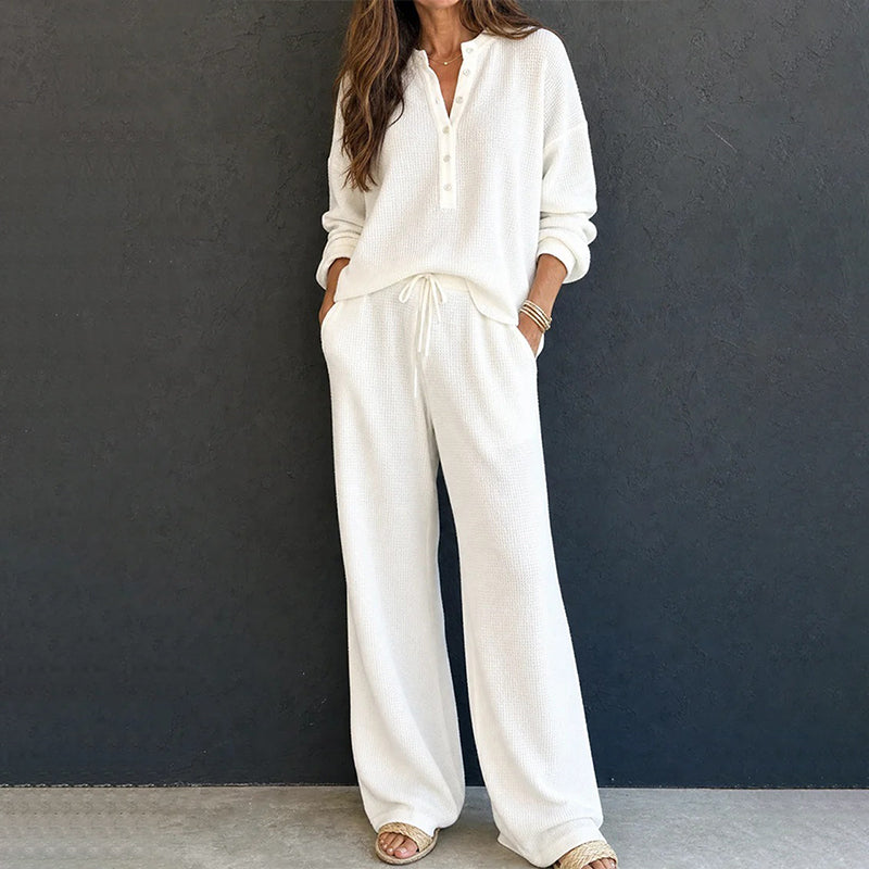 🧸 50 % RABATT – Damen Waffelstrick Loungewear-Set | Kuscheliger Komfort trifft auf eleganten Alltagsstil ✨-11