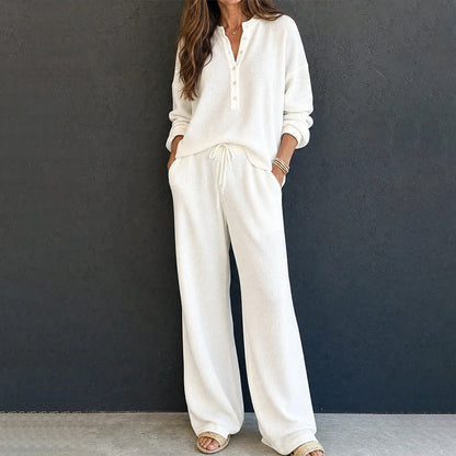 🧸 50 % RABATT – Damen Waffelstrick Loungewear-Set | Kuscheliger Komfort trifft auf eleganten Alltagsstil ✨-11