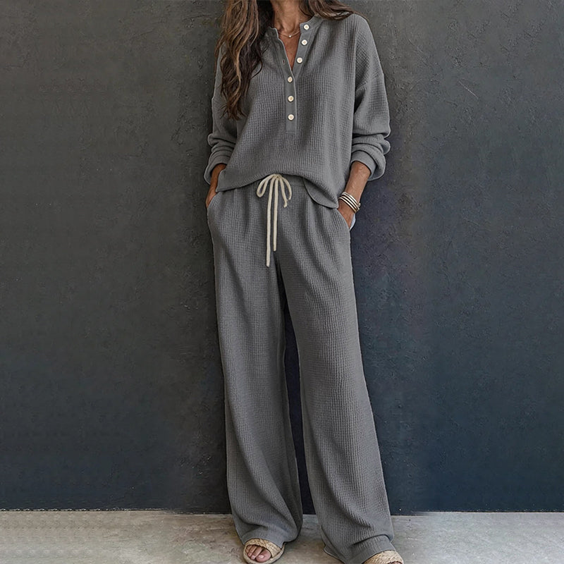 🧸 50 % RABATT – Damen Waffelstrick Loungewear-Set | Kuscheliger Komfort trifft auf eleganten Alltagsstil ✨-14