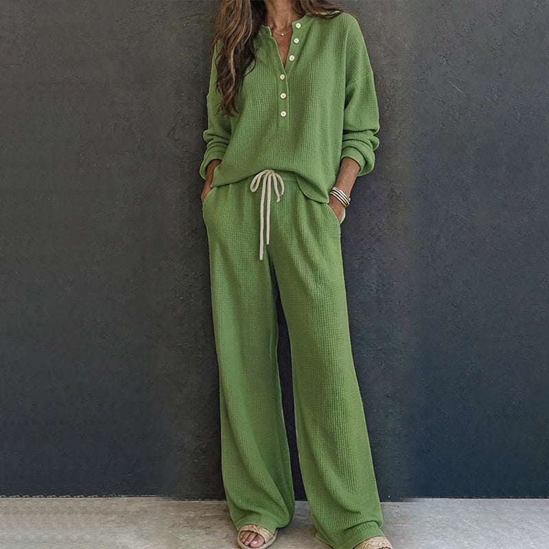 🧸 50 % RABATT – Damen Waffelstrick Loungewear-Set | Kuscheliger Komfort trifft auf eleganten Alltagsstil ✨-15