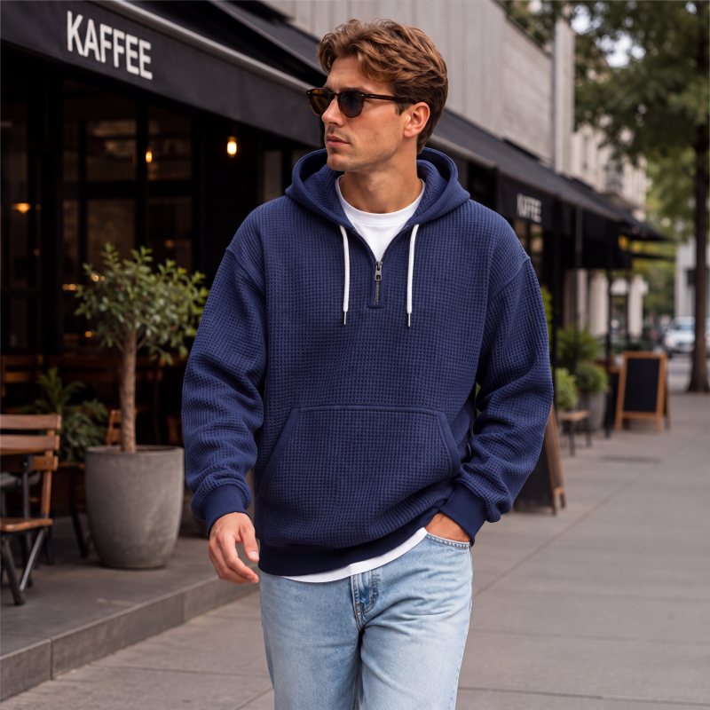 📢📢50%Rabatt!!!🎉✨Gestricktes Quarter-Zip-Hoodie-Sweatshirt für Herren-3