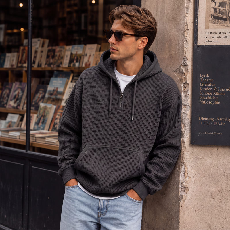 📢📢50%Rabatt!!!🎉✨Gestricktes Quarter-Zip-Hoodie-Sweatshirt für Herren-5