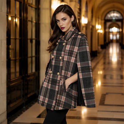 📢📢50%Rabatt!!!🎉✨Damen-Cape-Mantel im Vintage-Karomuster-3