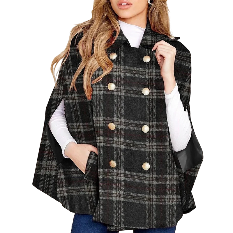 📢📢50%Rabatt!!!🎉✨Damen-Cape-Mantel im Vintage-Karomuster-9