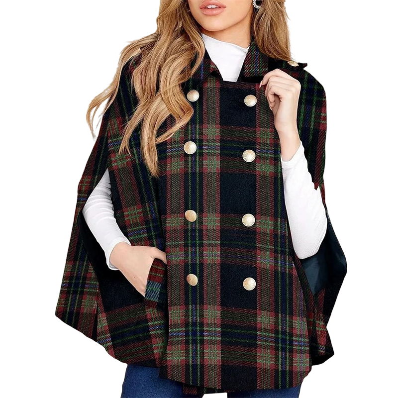 📢📢50%Rabatt!!!🎉✨Damen-Cape-Mantel im Vintage-Karomuster-12