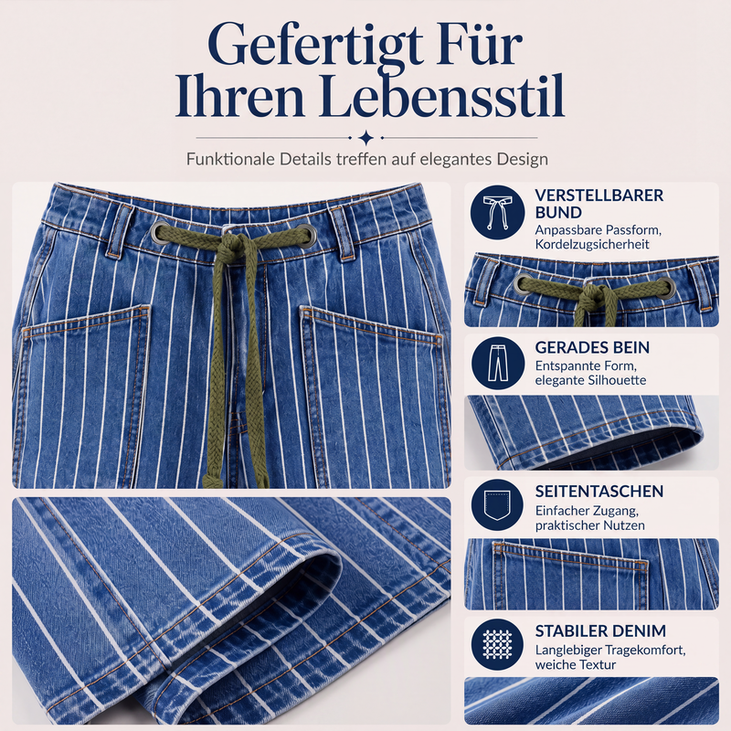 📢📢50%Rabatt!!!🎉✨Vertikal gestreifte elastische Denim-Hosen für Damen-1