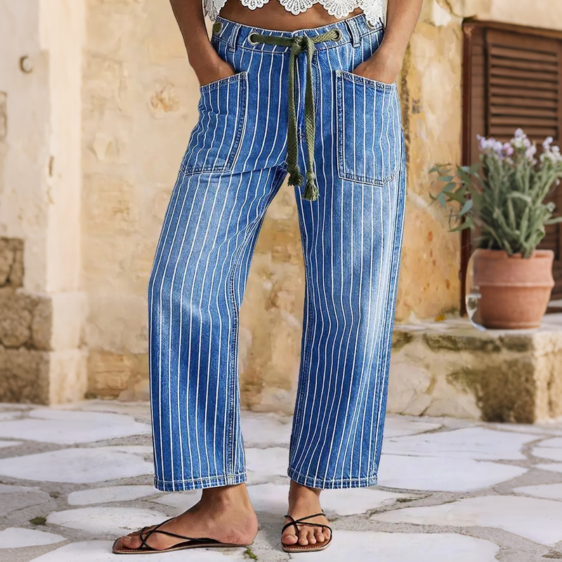 📢📢50%Rabatt!!!🎉✨Vertikal gestreifte elastische Denim-Hosen für Damen-8