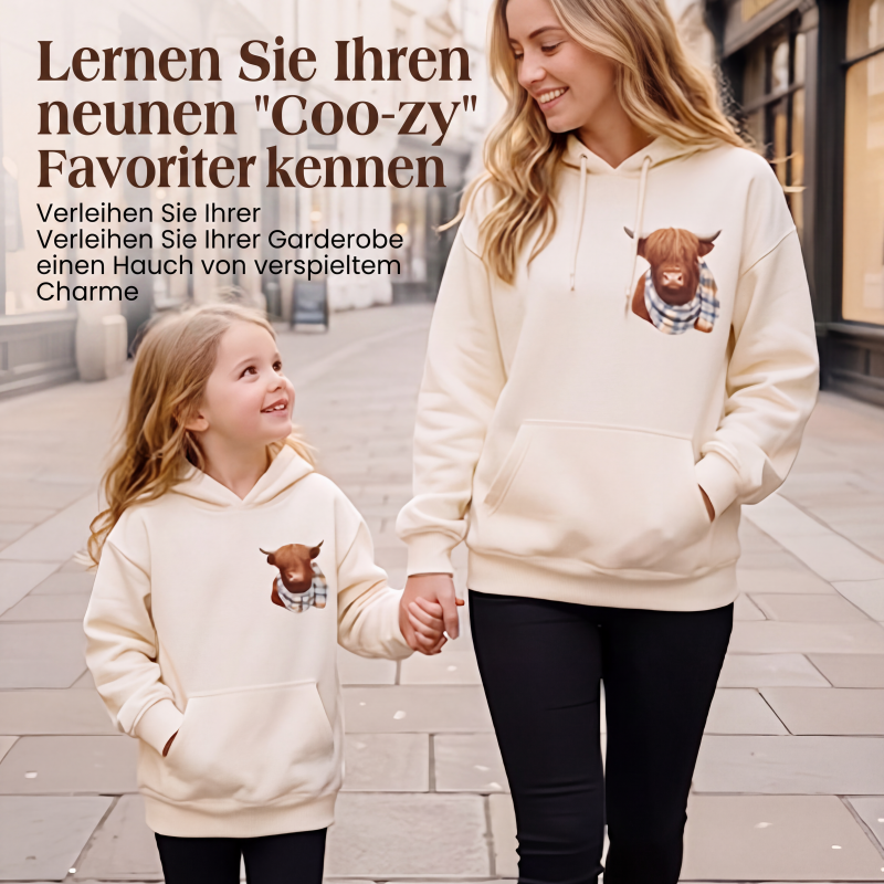 🐮 50% RABATT!!🎁Niedliches Kapuzensweatshirt mit kuscheligem Fleecefutter, Highland-Kuh-Motiv-2